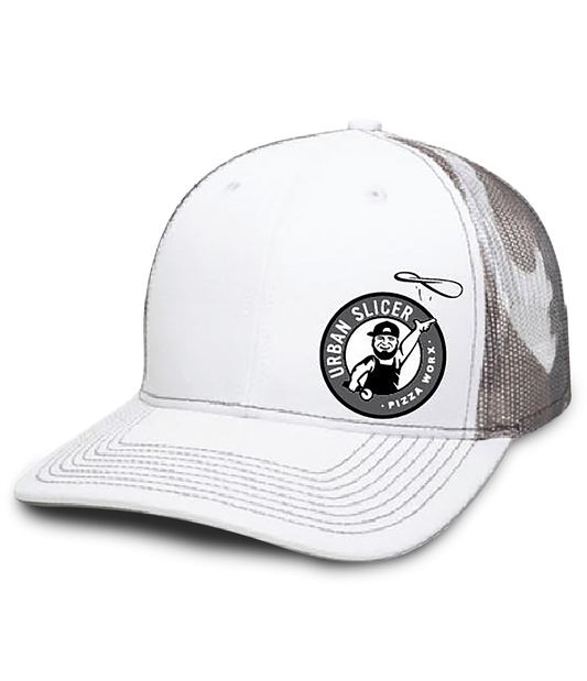 Snap Back Hat - White/Grey Camo Side Logo